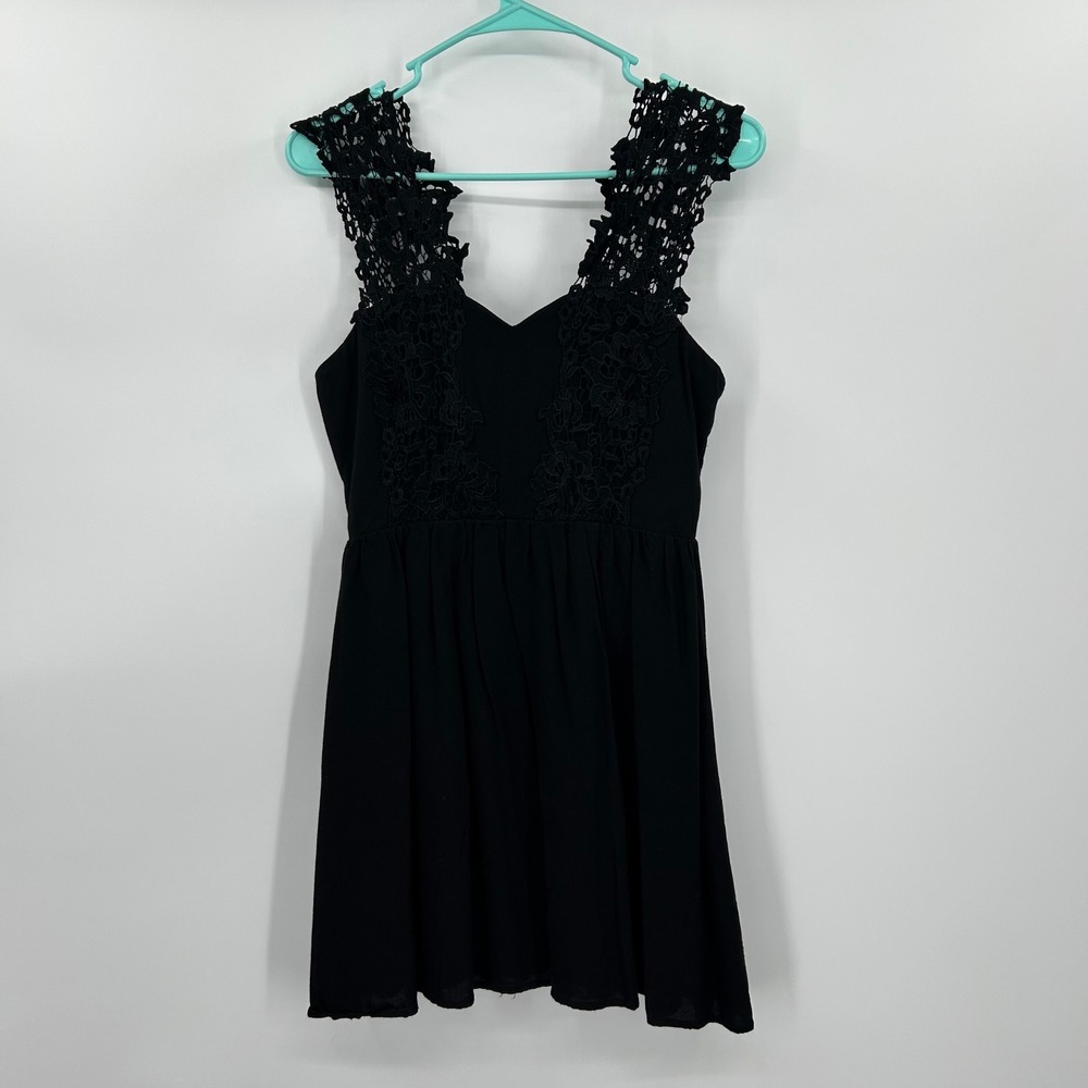 Southern Fried Chics Womens Small Black Lace Fit & Flare Tunic mini dress V-Neck